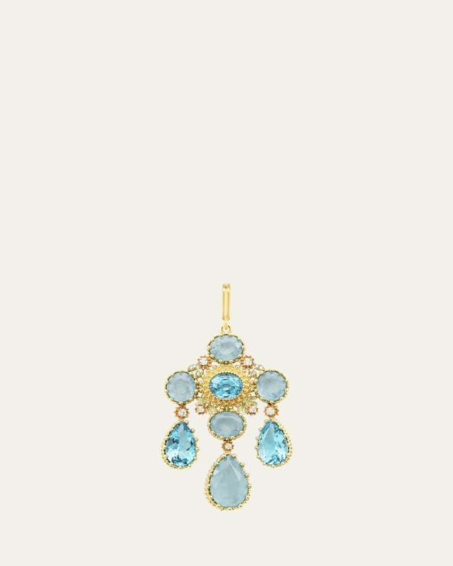 18K Yellow Gold Talisman Pierreries Blue Charm with Diamonds